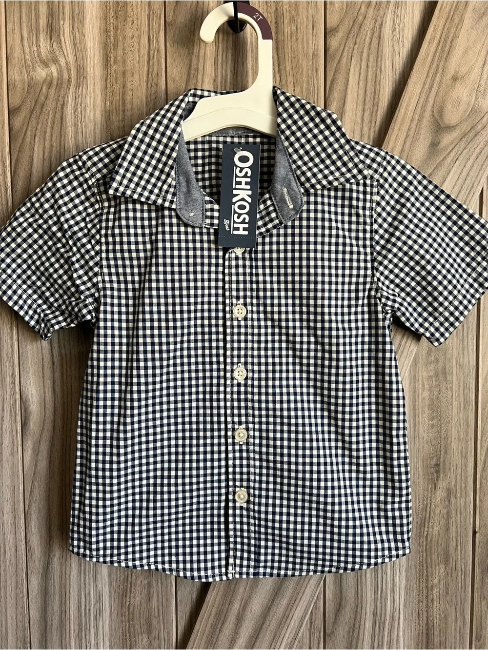 OshKosh B'gosh Navy and White Gingham Short Sleeve Button-Down Shirt